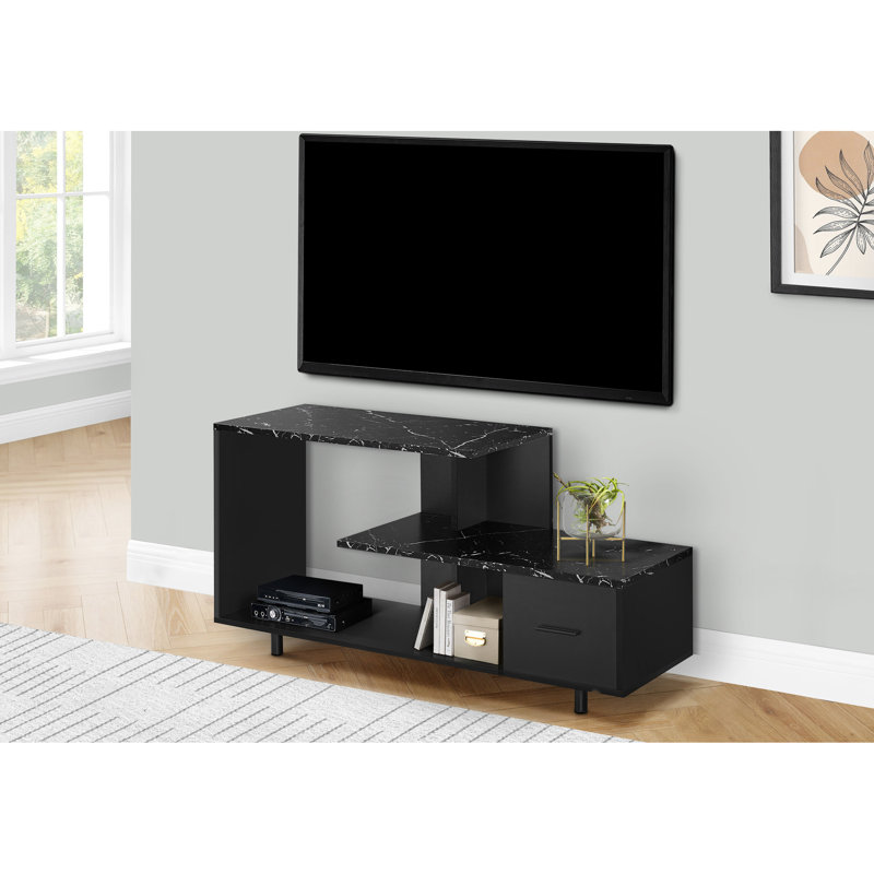 Meuble télé 48 po noir avec design en marbre pour installation multimédia