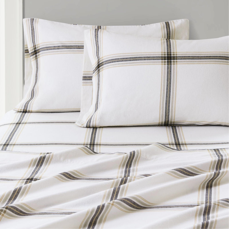 Grand drap 4 pièces en flanelle de coton brun clair lavable à la machine - avec 1 drap-housse plat et 2 taies d'oreiller l 20 po x L 30 po