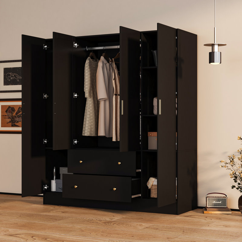 Armoire 4 portes, Noir mat