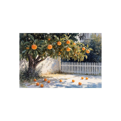 Orange Tree Courtyard, Built-In Wooden Frame Support, Canvas Wall Art, 36 X 24, For Living Room
