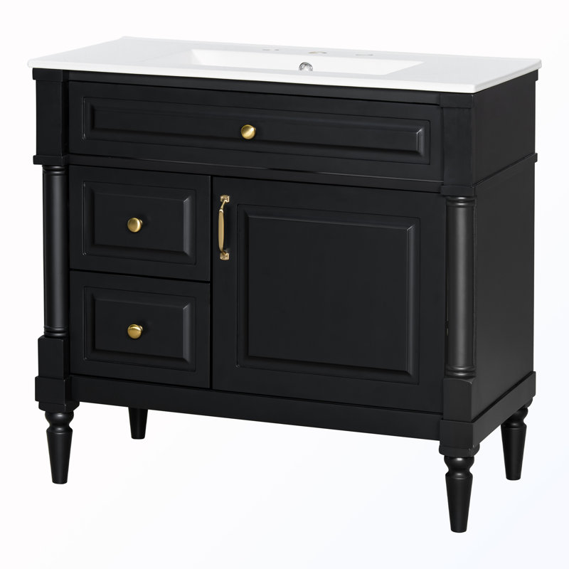 Freestanding Bathroom Cabinet With Flip Drawer, Black
