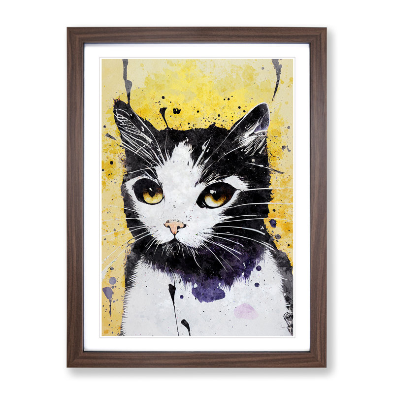 Cat Graffiti No.2 1 Piece Single Picture Frame Wall Art, 34cm H x 25cm W x 2cm D, Brown Framed