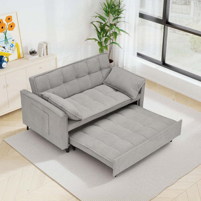 Canapé-lit modulaire en velours côtelé de 54,30 pouces avec causeuse convertible et lit escamotable pour salon moderne