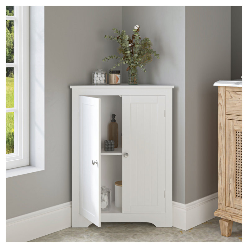 Armoire de coin blanche avec 2 portes et tablette réglable pour salle de bain ou salon
