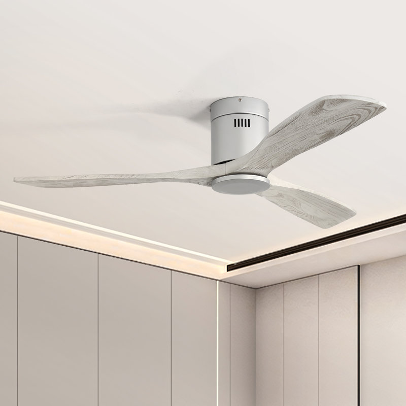  Sofucor Rachel 52'' 3-Solid Wood Blade Flush Mount Classic Ceiling Fan no Lights, Grey, Silver , Gray