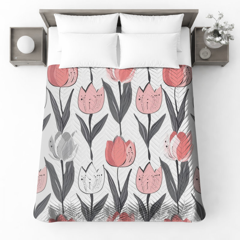 Couvre-lit matelassé rose tulipe, Double