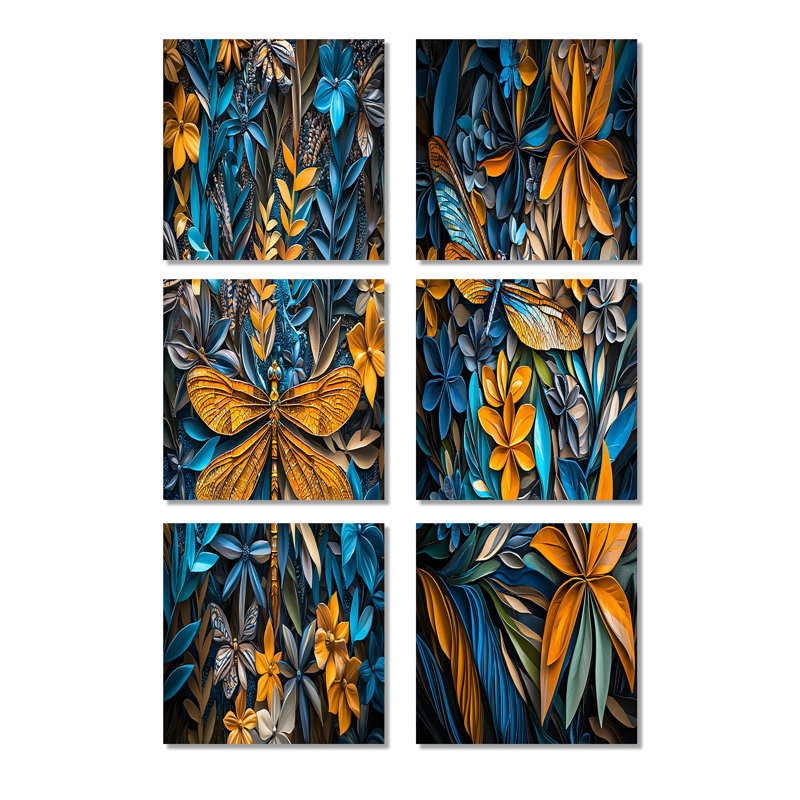 «Blue and Yellow Dragonfly Rainforest Radiance - Dragonfly», ensemble d'art mural sur toile, Toile tendue, Ne s’applique pas