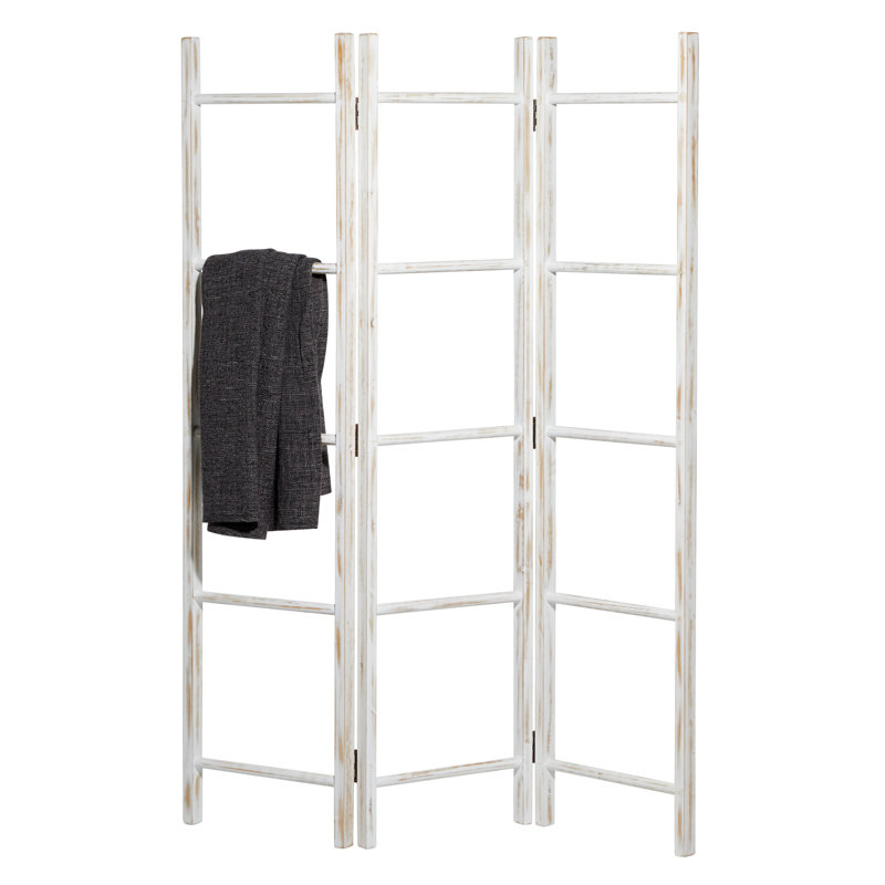 White Wood 15 Rack Ladder with 3 Panels 48" x 2" x 71"