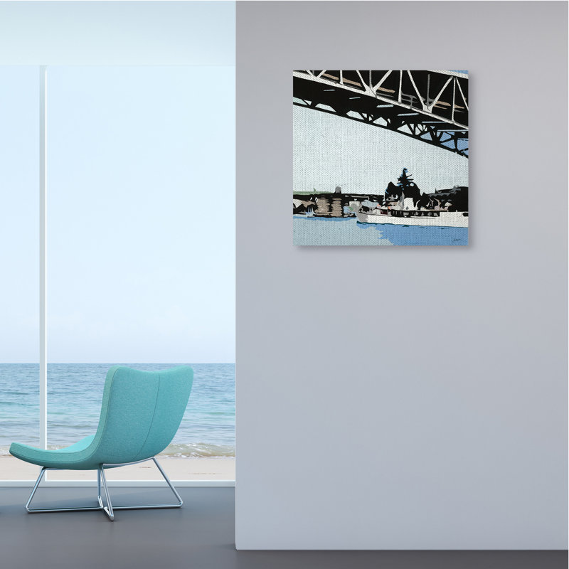 Navire passant sous le pont Abstraction à bord doux, Toile tendue, H 24 po x l 24 po