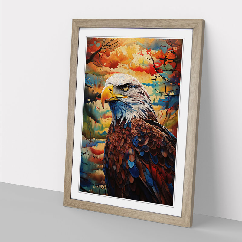 Eagle Expressionism - Single Picture Frame Print on Wood, Oak Framed, 64cm H x 46cm W