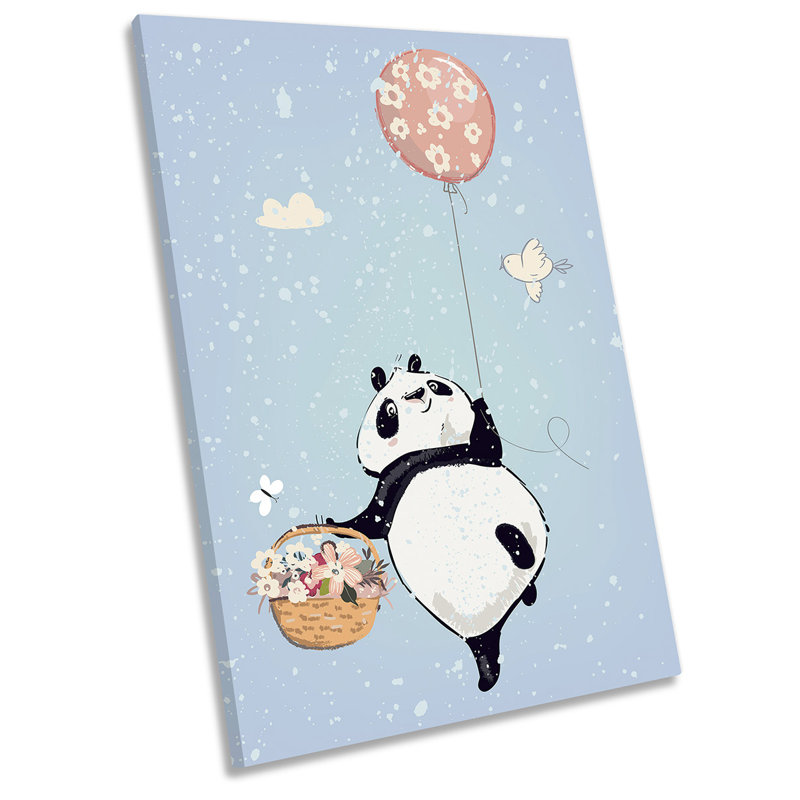 Cute Panda Balloon Picture Blue - Wrapped Canvas Art Prints, 45.7" H x 30.5" W x 2" D