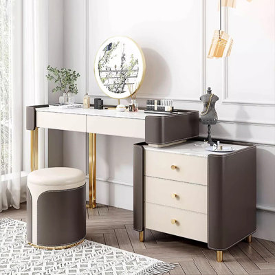 Makeup Vanity with Light mirror,5 drawers,1 chair