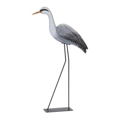Statue de Paulonia en bois avec héron et pieds en métal