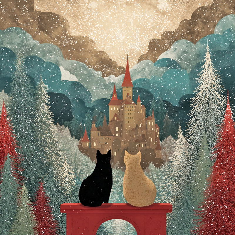 «Cats Over donnanting Winter Castle I», art mural sur toile tendue, H 12 po x l 12 po