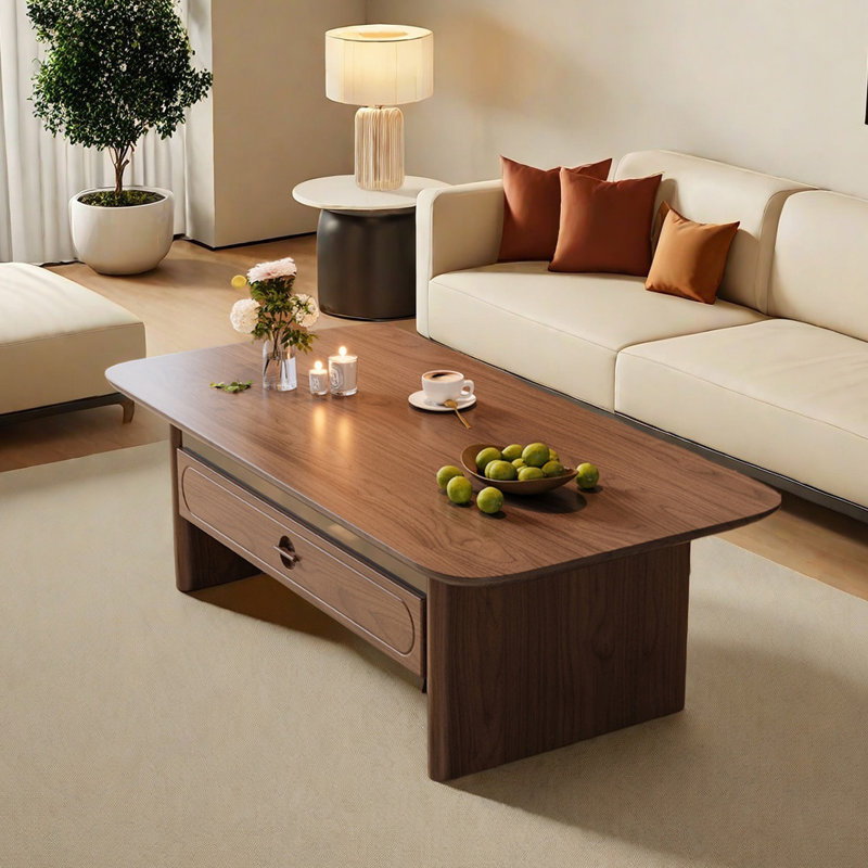 Table basse rétro en bois massif rectangulaire, Bois brun foncé