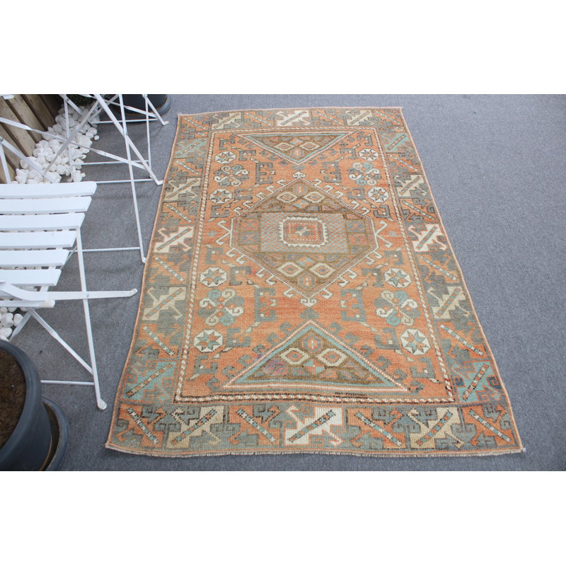 Tapis turc décoratif rétro de couleur orange vif Oushak idéal pour les dortoirs et les entrées modernes