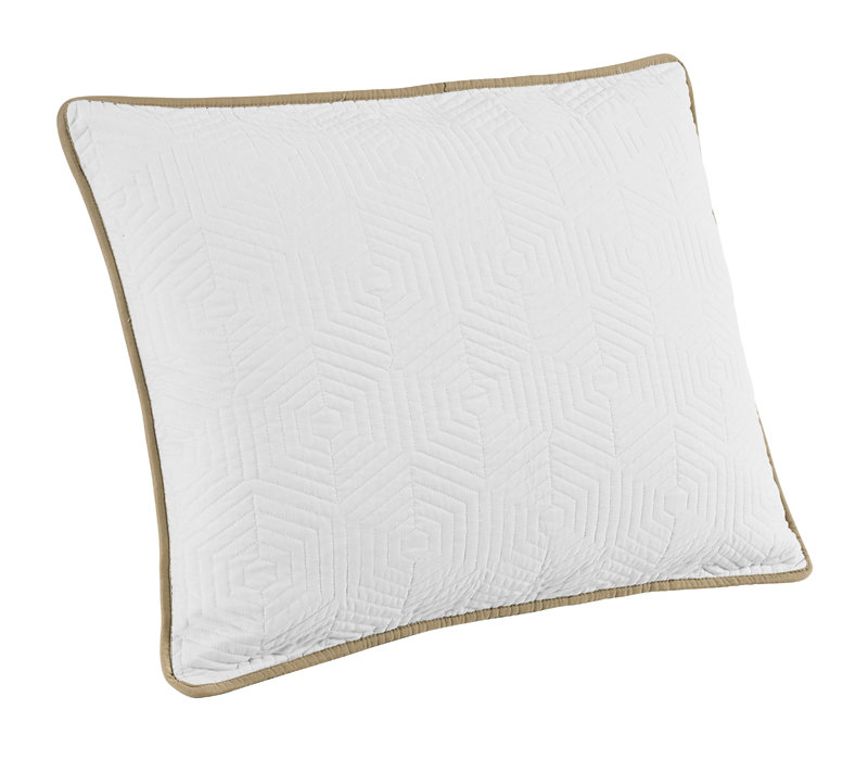 Standard White and Linen Cotton Embroidered Pillow Sham