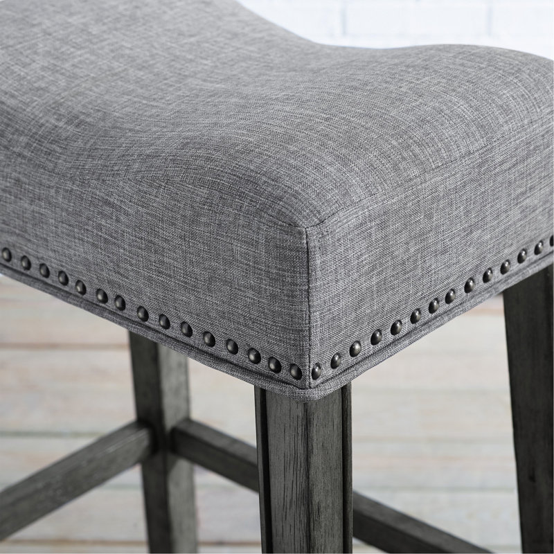 Ensemble de 2 tabourets de bar rembourrés à dossier et à selle 29 po de hauteur, gris, Siège gris / cadre gris foncé