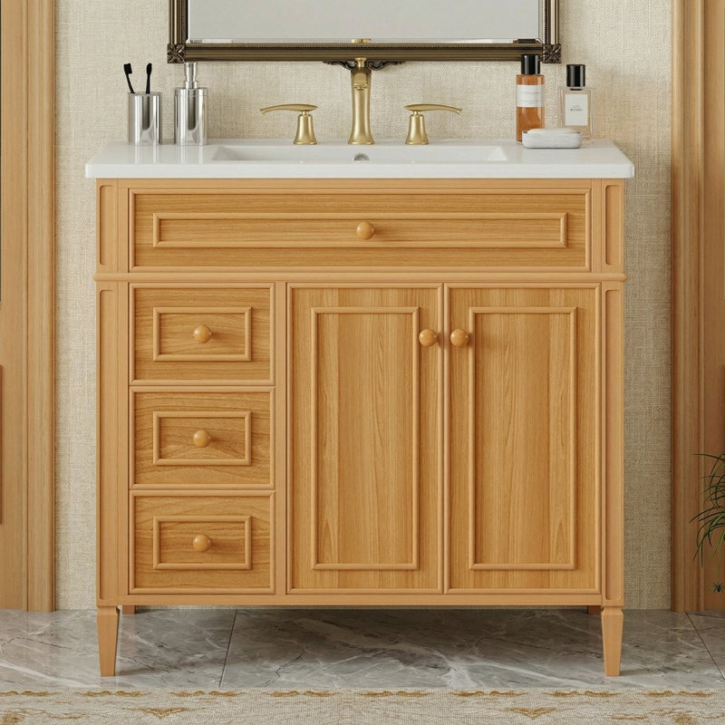 Vaimi 36" Bathroom Storage With Sink, Wood Vanity Cabinet With Flip-Out Drawer