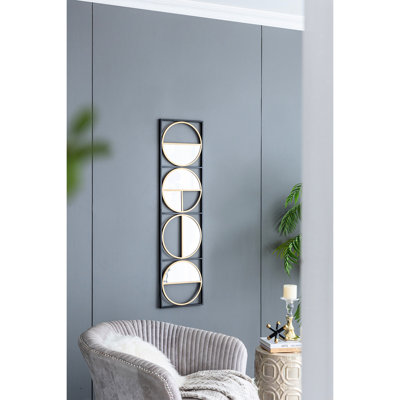 47.2" Black Wall Mirror With Contemporary Metal Beads For Bedroom, Living Room & Entryway