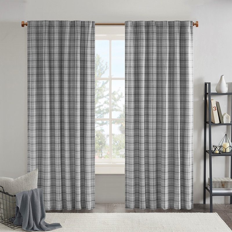 Rideau opulent à carreaux avec doublure en molleton, Gris, L 50 po x L 95 po