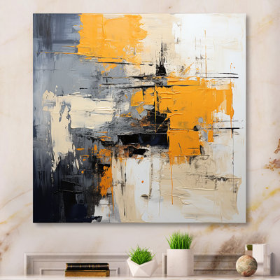 Grey And Yellow Paint Elegance I - Abstract Collages Metal Wall Art