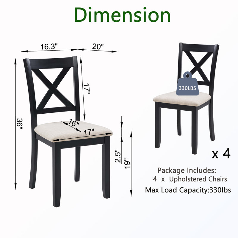 Ensemble de 4 chaises de salle à manger avec siège rembourré, Blanc, Noir