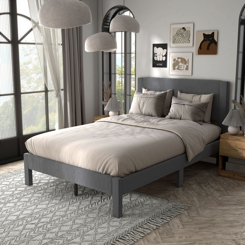 Upholstered Unfinished Platform Bed, Gray, Full