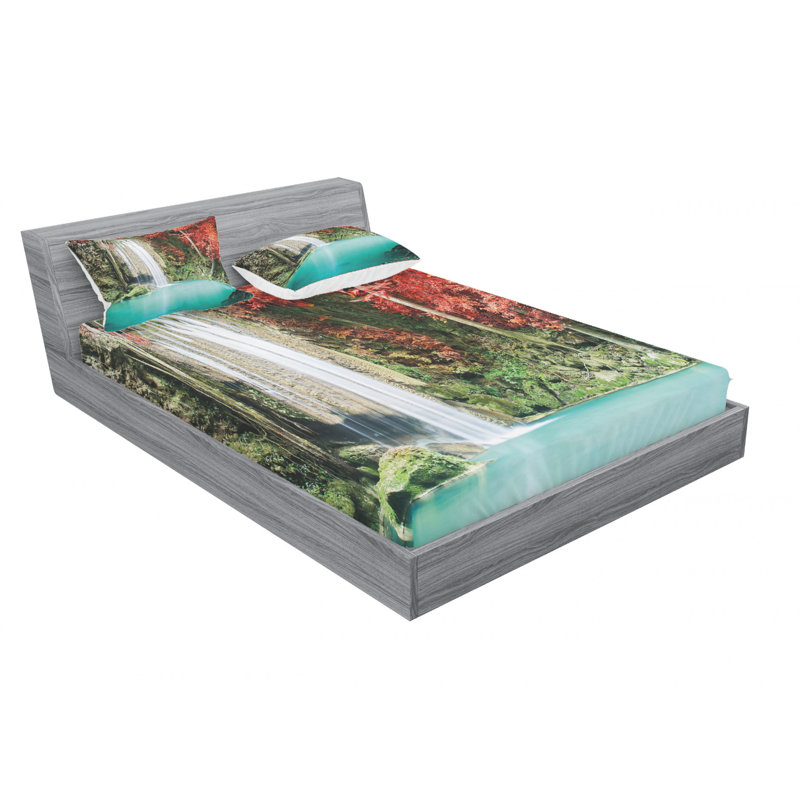 Ensemble de draps Nature Waterfall in Corner of the Deep Forest, Ensemble de draps pour lit double avec 2 taies d'o
