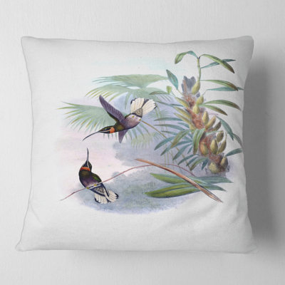 Vintage Hummingbird On A Branch Animal Print Pillow