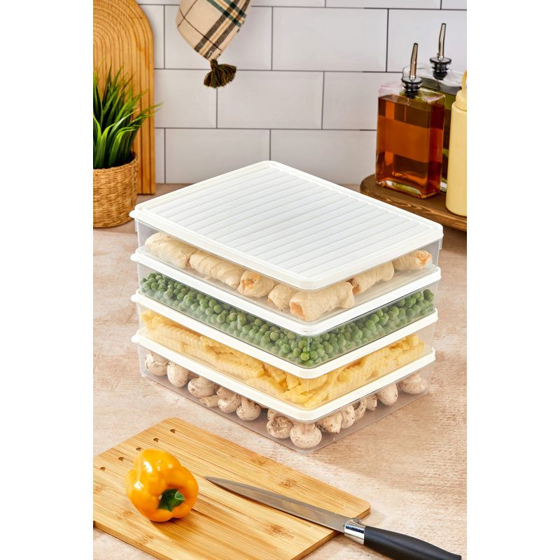 Ensemble de 4 boîtes de rangement en plastique, blanc, 10,8 x 2,0 x 8,9 pouces | 100% lavable au lave-vaisselle | Idéal pour organiser la cuisine, la salle de bain et le bureau personnel | Conception durable, légère et peu encombrante