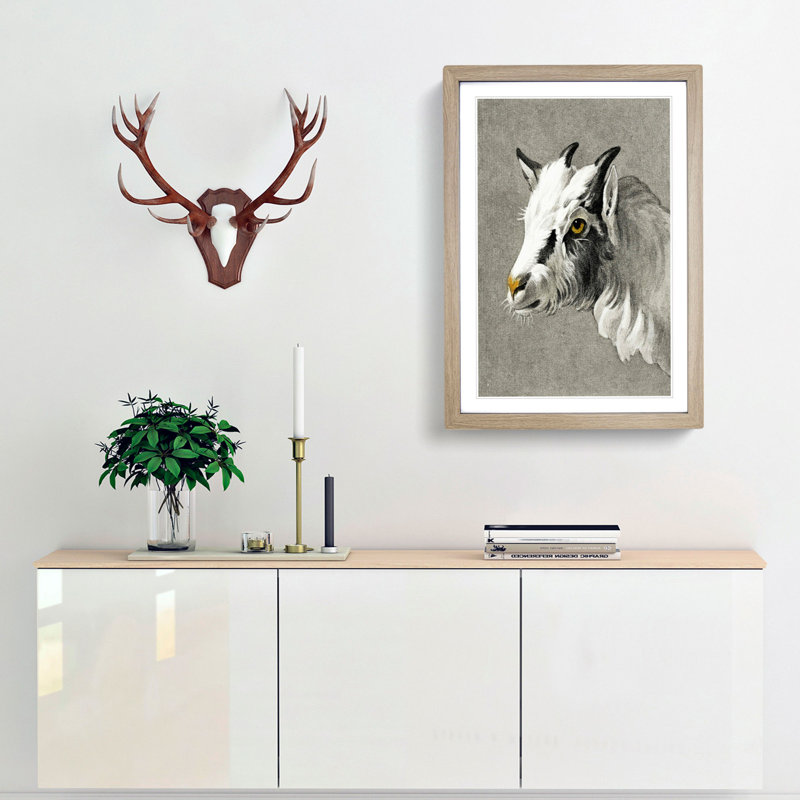 Head of a Goat by Jean Bernard - Picture Frame Painting Print, 65cm H x 48cm W x 2cm D, Oak Framed