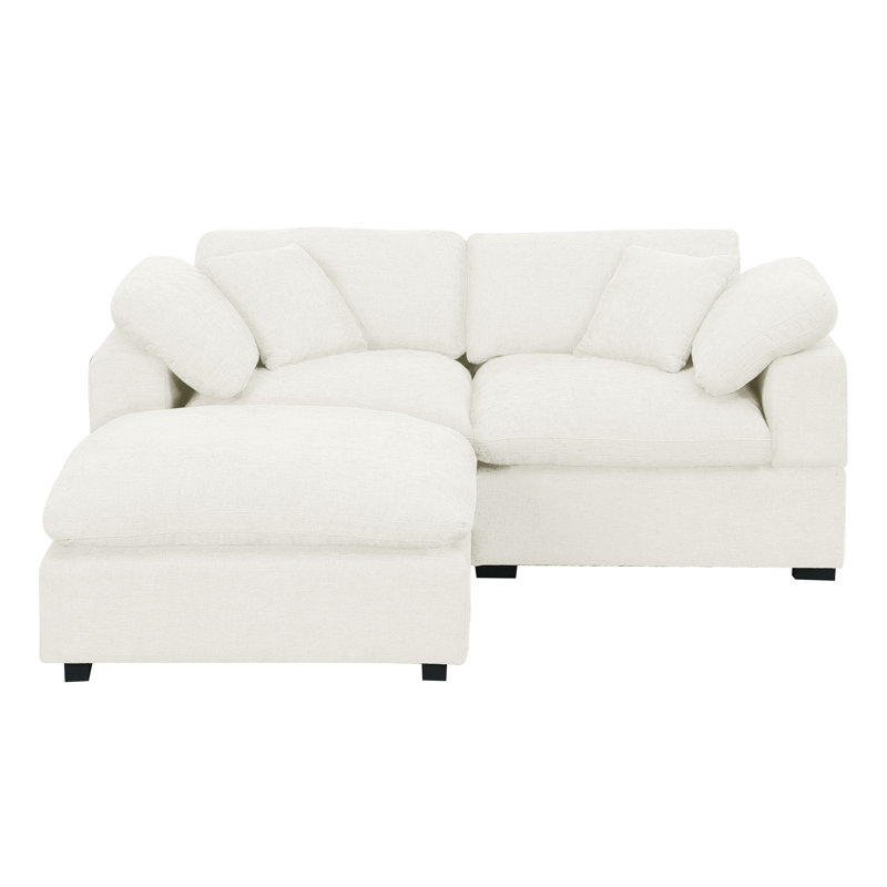 Caylob 3 - Piece 79.6" Upholstered Sofa Loveseat Couch With Ottoman, Beige Chenille