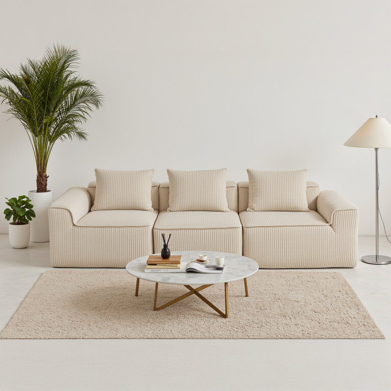 Canapé modulaire rembourré surdimensionné de 111 po à 3 places Cloud, assise profonde, aucun assemblage requis, Beige