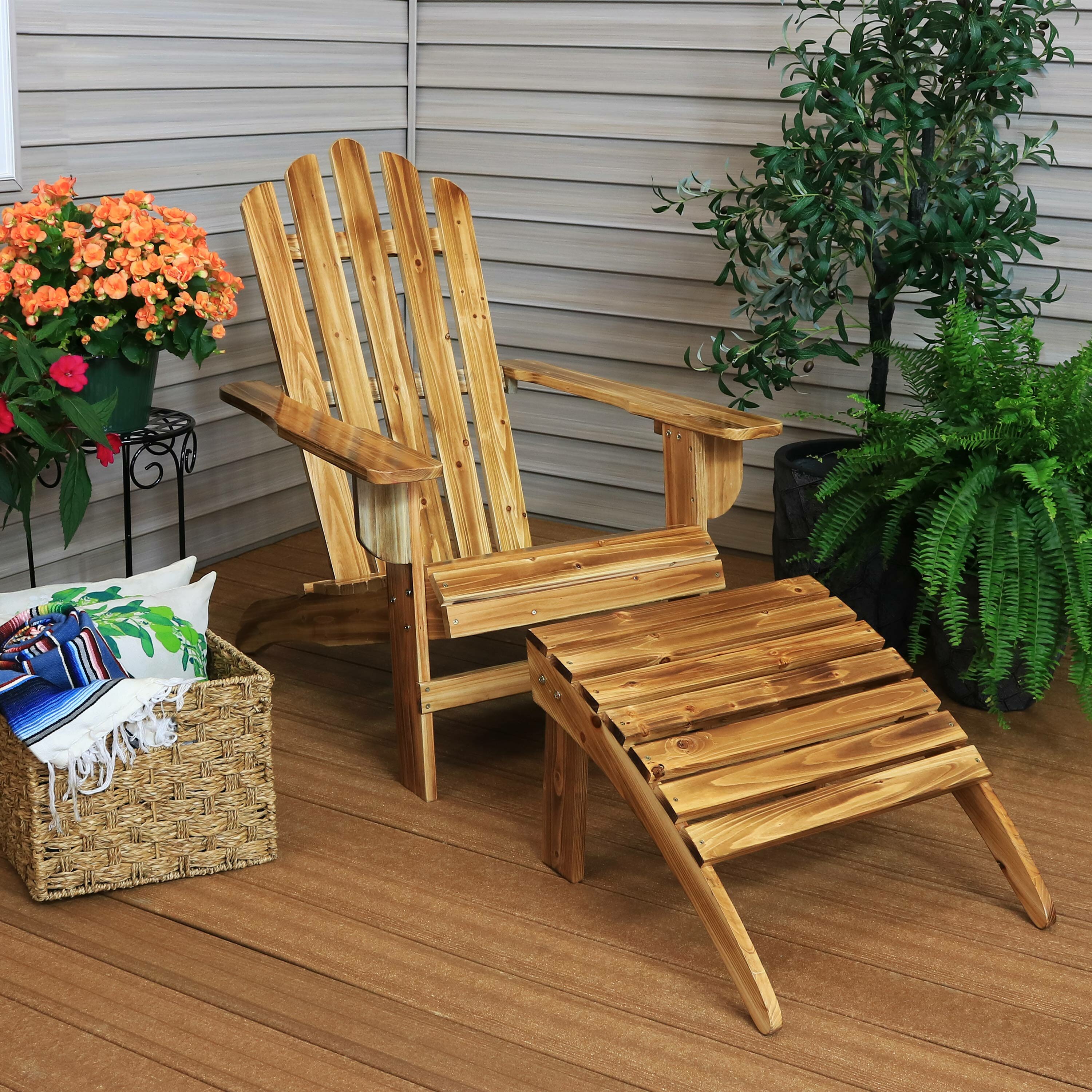 Wood adirondack best sale chairs with footrest