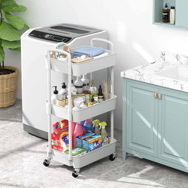 Plastic Rolling Utility Cart with, White