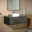 Meuble-lavabo flottant mural de 48 po WOODBRIDGE - Lavabos vasques ronds en céramique et plateau en pierre d'ingénierie noire, finition laquée noir mat et accents dorés, style mural peu encombrant