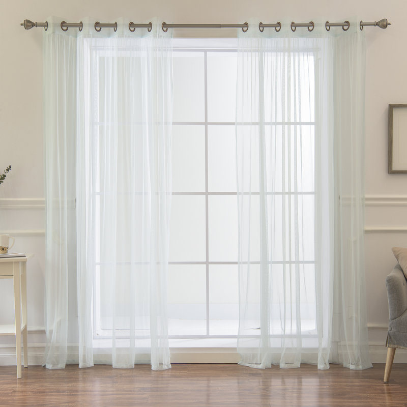 Paire de rideaux semi-transparents avec œillets Attell, l 52" x L 63", Menthe