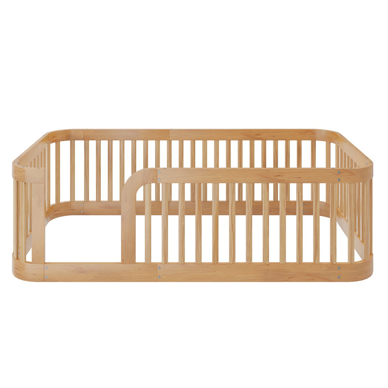 Structure de lit simple en bois avec clôture Wood, Naturel
