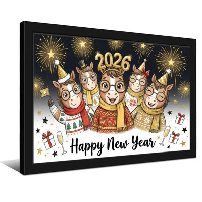 Animals Happy New Year 2026 Horse Family Celebration