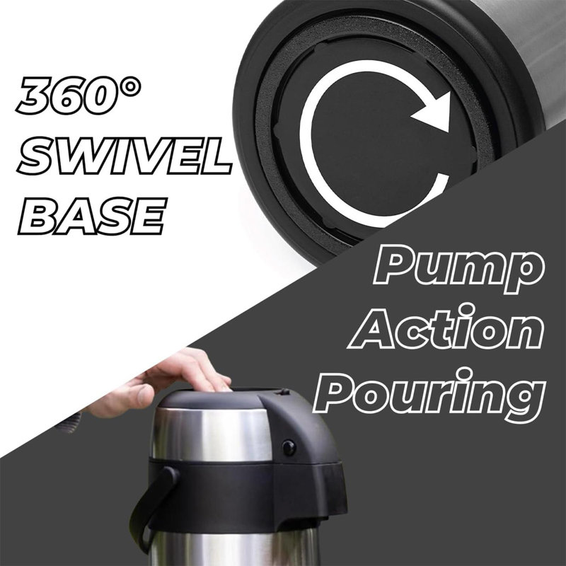 3L Vacuum Airpot Insulated Flask Stainless Steel Hot Tea Coffee Drink Thermos Jug With Pump Action Silver, Silver