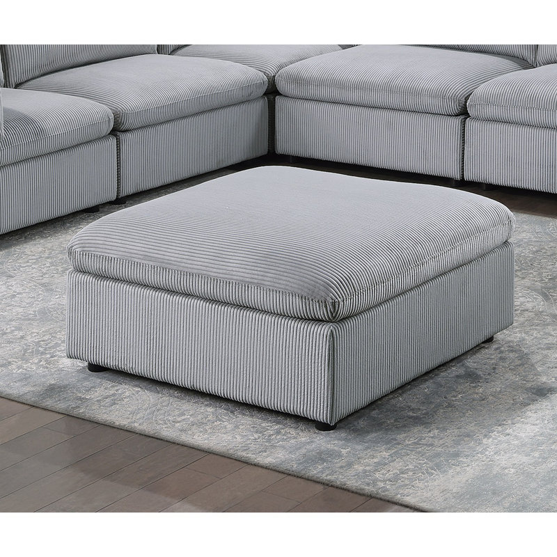 Repose-pieds contemporain en velours côtelé 1pc, Gris clair