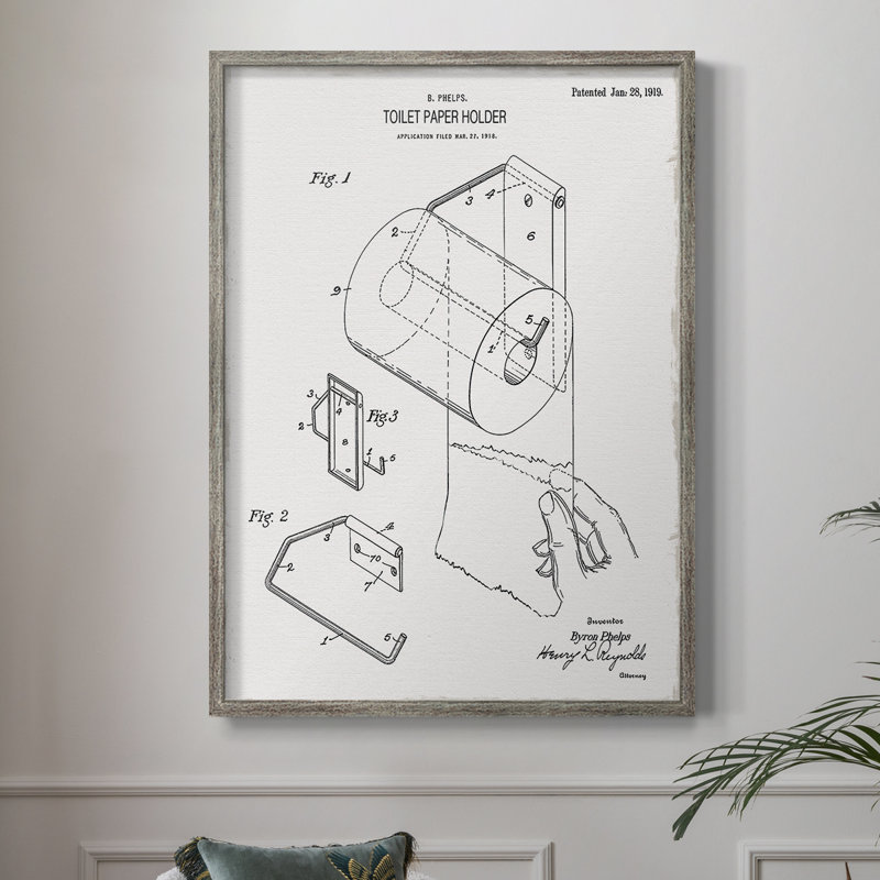 Papier hygiénique, brevet II, reproduction encadrée - bois massif, H 21 po x l 17 po