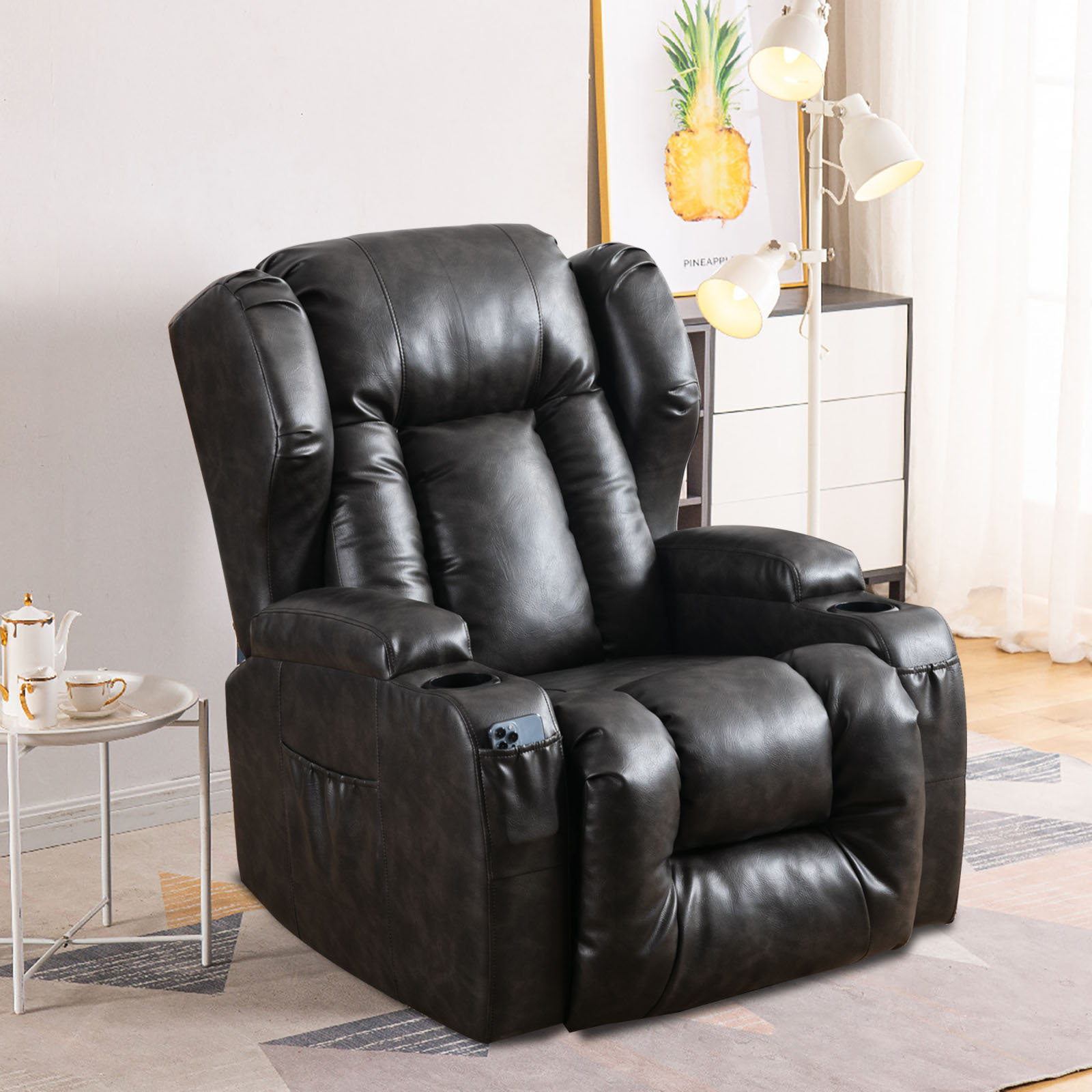 Manual Glider Recliner Swivel Rocking Chair with Lumbar Pillow Cup Holders Latitude Run Leather Type: Brown