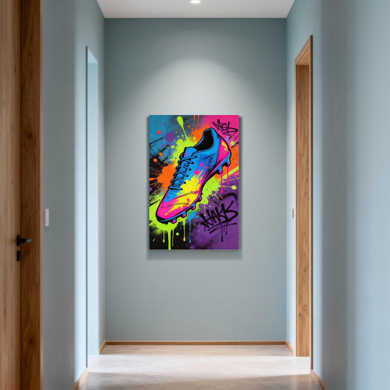 Toile abstraite colorée avec graffiti, H 24 po x l 16 po