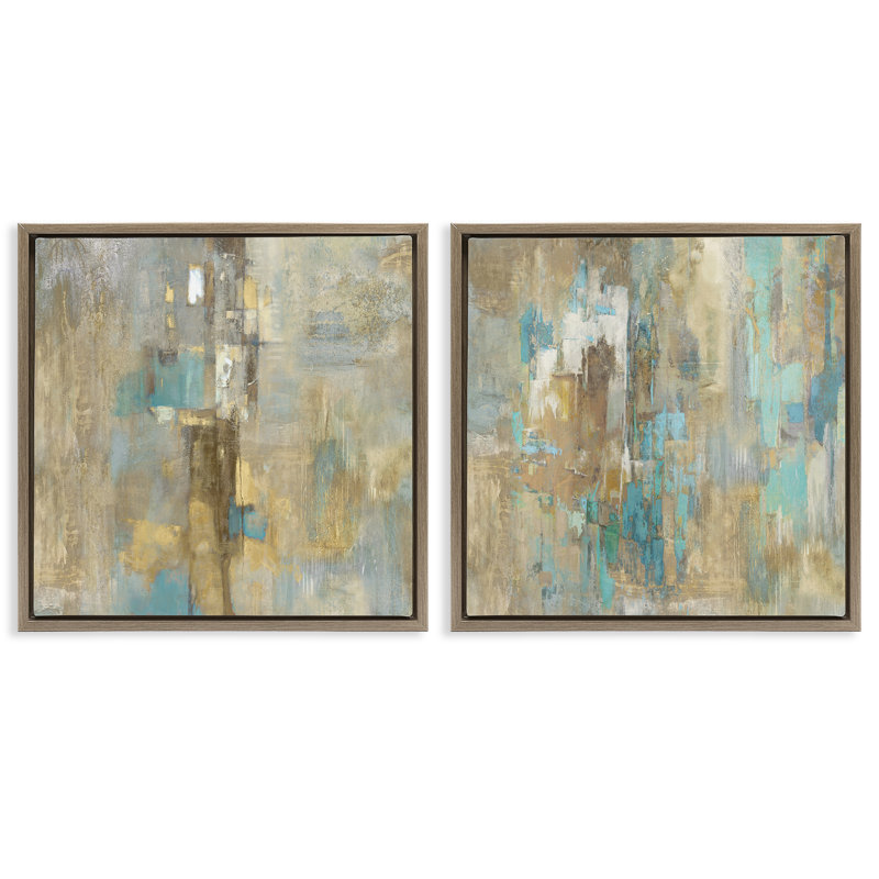  «Blue & Rustic Gold Composition», ensemble de 2 toiles flottantes encadrées par Justin Turner, H 18 po x l 18 po