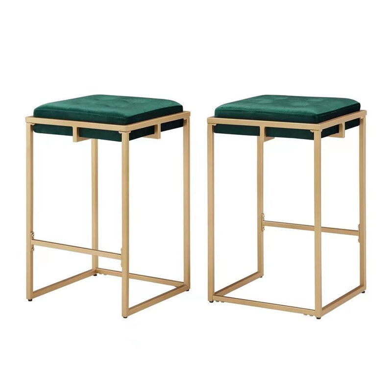 Simmerman Upholstered Counter Stool with Metal Frame, Counter Stool (26” Seat Height), Dark Green