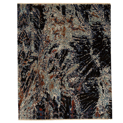 Tapis noir / ivoire / rouille de haute qualité noué à la main