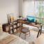 Bureau en fer massif en forme de L brun noyer + noir-1311164447