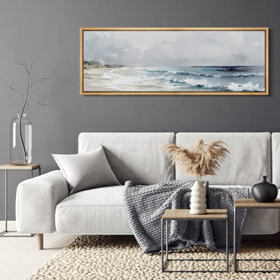 Coastal Beach " Serene Beach Watercolor Coastal Landscape Rustic Retro Art Decor Extra Large Pictures "
